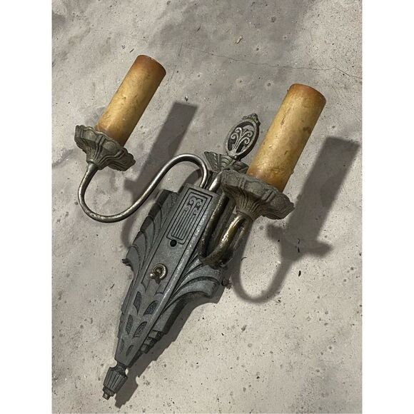 Antique Art Deco 2 Light Wall Sconce for repair - Picture 5 of 8